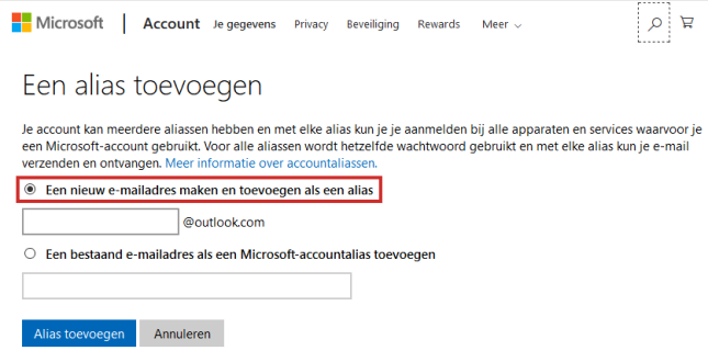 een e-mailadres toevoegen als alias